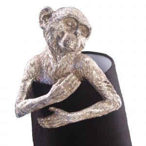 SILVER MONKEY TABLE LAMP WITH BLACK VELVET SHADE
