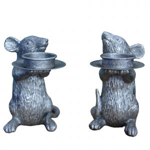 PAIR OF SILVER MOUSE CANDLE HOLDERS