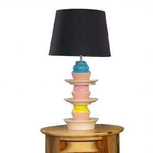 STACK OF CUPCAKES TABLE LAMP WITH BLACK SHADE