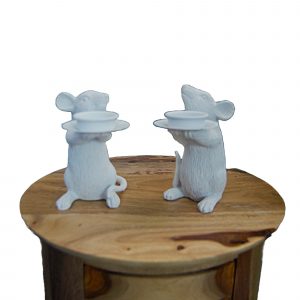 PAIR OF WHITE MOUSE CANDLE HOLDERS